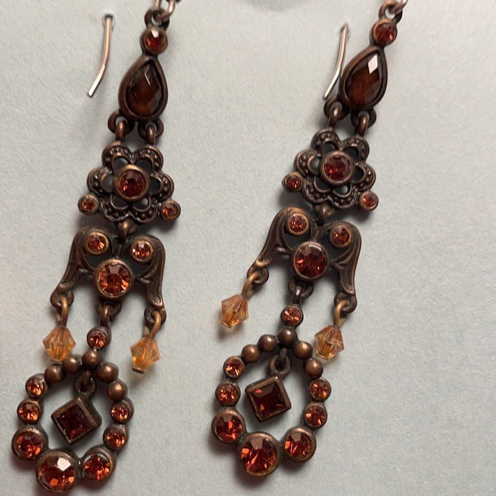 Antique Look Bronze & Brown Dangling Earrings